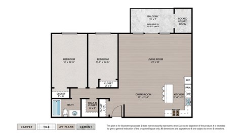 Floor plan for 2 beds, 1 bath, 1040 sqft